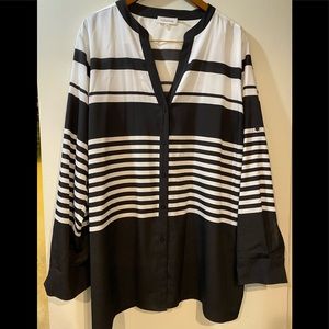 Calvin Klein black and white stripe blouse